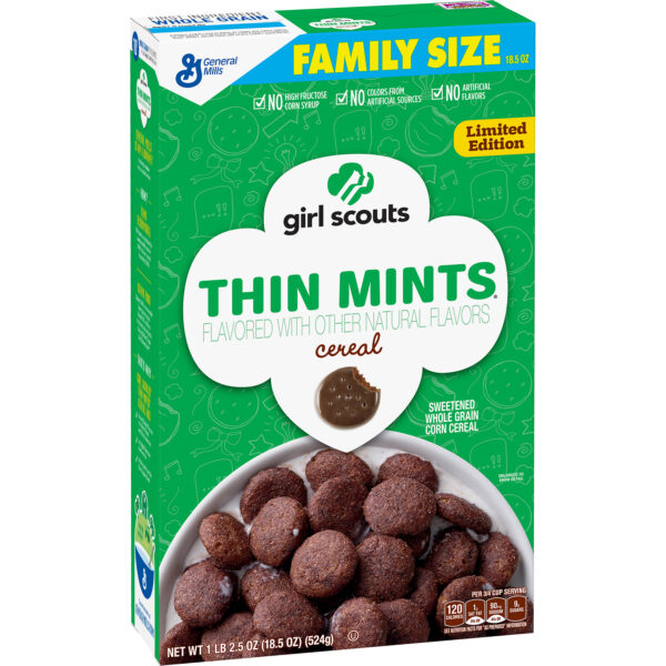 photo of girl scouts thin mints cereal box