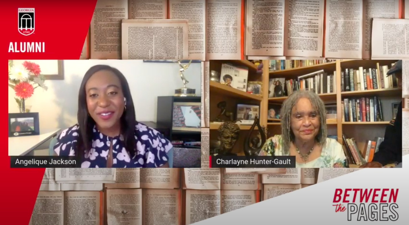 screenshot of an a between the pages event with UGA alums charlayne hunter gault and angelique jackson
